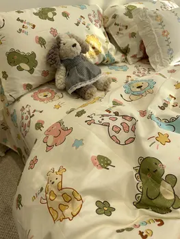 Prekrasan set posteljine s lavom-dinosaura iz crtića za djecu, mlade, twin, full, queen, slatka хлопковая krevetu od tekstila, jastučnica, poplun