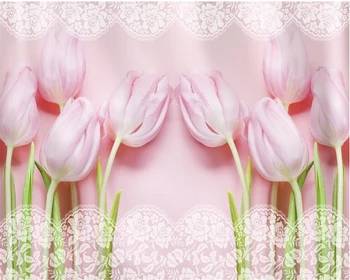 beibehang Custom pozadine 3D lijepa pink serija romantični tulipana čipke dekorativni kauč krevet pozadina papel de parede 3d