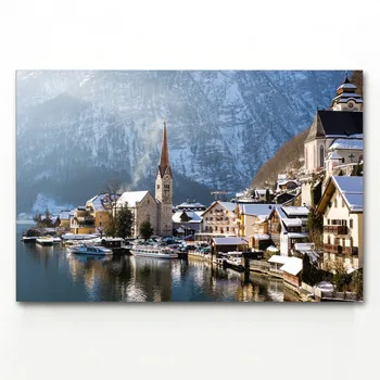 Krajobrazne zidni paneli, Norveški grad, planinsko jezero, priroda, umjetnički posteri i grafike, slike na platnu za uređenje dnevnog boravka