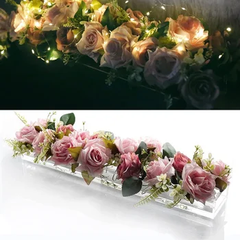 22 Rupe Prozirni akril cvjetnih vaza pravokutna za stolom Svadbena dekoracija Poklon kutija s ružama Stol ukras za dom