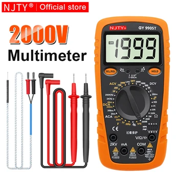 NJTY Visokonaponski digitalni multimetar 2000 ac/dc, Profesionalni voltmetar, ampermetar, Kapacitet, Temperatura, Om, multimetar, tester