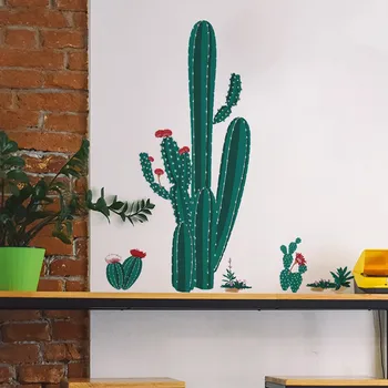 Naljepnice za zid s zelenim kaktusa, naljepnice s tropskim biljkama, freske 