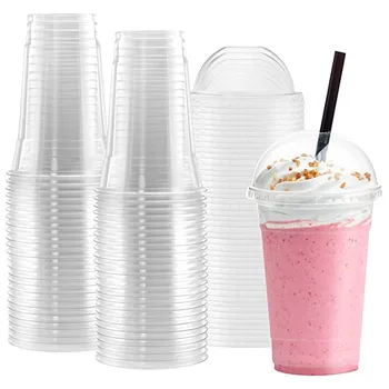 100pc 450 ml Jednokratne Plastične Čaše S Poklopcem, Prozirna šalica Za Piće, Transparentan Hrane Kontejner za Jogurt, Mlijeko, Čaj, Sladoled, Kava