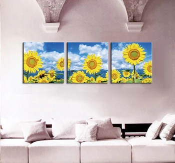 Zidno slikarstvo Suncokreta, 3 ploče, Kućnog tekstila, umjetnička slika, Boja na platnu, grafike, Kombinirani seljački dekor, Skup slika bez okvira