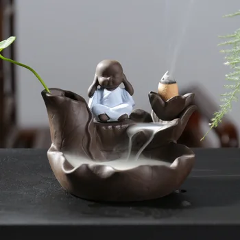 Zen Mali redovnik, ljubičasta gline iz tamjan plamenika s obrnutim tokom, kao što su Aromaterapija Lotosa, stakleno keramička iz tamjan plamenika za čaj, kućni ljubimac, feng shui, dekoracija za dom dekor