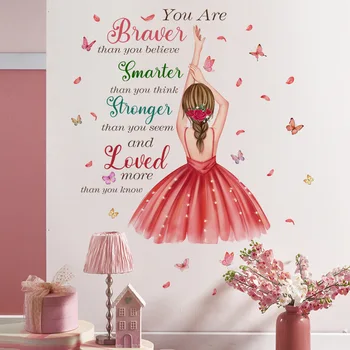 Naljepnica s slatka djevojka, 2 komada, mala djeca, engleski slogan, leptir, pozadina desktop, uređenje prostorija, naljepnica na zidu