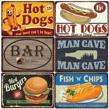 Vintage жестяная reklama za brzu hranu, grickalice, hamburgera, klasicni Metalne pločice, zid umjetnost, home Dekor, pub, caffe, klub, slikarstvo, željezna znak za poklon