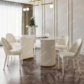 Luksuzni trpezarijski stolovi za cijelu sobu, 6 stolica, Okrugli kuhinja, Bijele trpezarijski stolovi, Uredski namještaj Mesas De Jantar, Knjižnični namještaj WW50DT