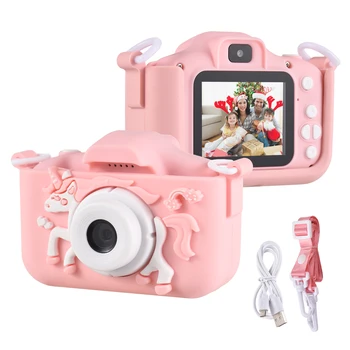 Dječje digitalni fotoaparat s cartoonish uzorkom 1080P, video kamera sa dvostrukim objektivom, 2,0-inčni IPS ekran, ugrađena baterija za dječake i djevojčice, poklon za rođendan