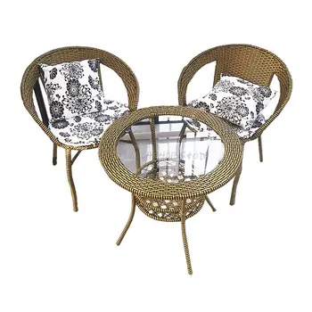 Stolice od ratana za balkona, komplet od tri predmeta, Casual kombinacija, stol i stolice od ratana, stol od ratana, imitacija bambusa i stolice od ratana