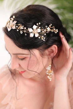 Zlatni cvijet krune i naušnice Sjajna rhinestones Crystal Biseri ženske Pribor za kosu kape Setovi vjenčanje dekoracije