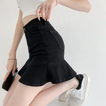 2023 Godišnja ženska traper suknja, uske seksi crne suknje-sirena sa visokim strukom, ženska moda, korejska tanka suknja-trapeza, hip-suknja