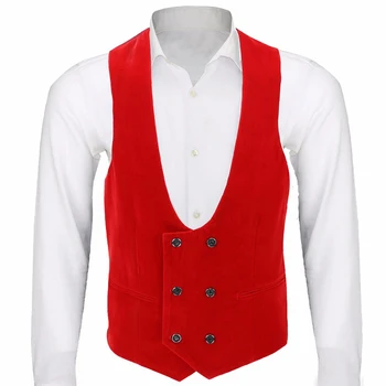 Crveni baršunasti muški prsluk s двубортным цельнокроеным muški костюмом Wasitcoat s V izrez, приталенный, novi modni vest na narudžbu za vjenčanje