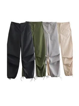 Hlače-teretni s fleksibilnim gumicom u struku, svakodnevne modne slobodan široke hlače za trčanje 2023, ženske široke hlače s naborima парашютными
