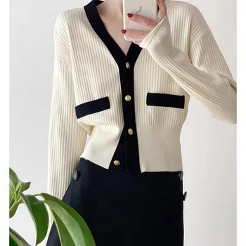 Pletene kardigan s V-izrez i malo arome, ženski donji top 2023, Nova proljetna koreanska verzija, ženski džemper, jakna, majice