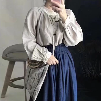 Johnature Berba lana ženske košulje s кружевным ovratnik u patchwork stilu, novo proljeće 2023, japanski ravnici slobodne ženske bluze