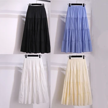 Ljetna pamučna lanena suknja u stilu patchwork, duge suknje s visokim strukom, univerzalni suknja-ljuljačka trapeznog oblika, svakodnevni