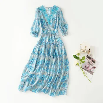 2023 Proljeće novu svilenu haljinu, donje lijepo темпераментное haljina s mint u cvijetu, slatko i svježe svile murve, elegantna duga suknja