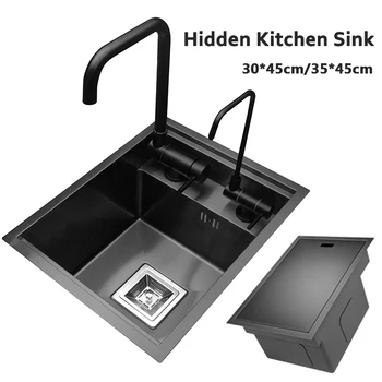 Skrivena kuhinjski crna umivaonik s jedne pehar, bar od nehrđajućeg čelika, Balkon, umivaonik za bazenu, skrivena, crna, umivaonik male veličine sa slavinom za čistu vodu