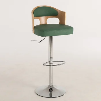 Bar stolica Stolica za kuhinju Moderne i jednostavne barske stolice od punog drveta, Mobility rotirajuće stolice, Namještaj za dom, Bar stolica sa visokim naslonom za leđa i malo stopalo