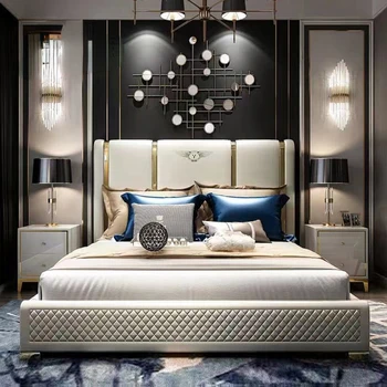 Luksuzni Mekani Krevet, Moderan namještaj za spavaće sobe, dizajnerske kožne krevet veličine Queen-Size