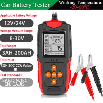 Tester akumulatora 12 v/24 v, LCD digitalni Analizator stanja baterije, dijagnostički alat za automobil, kamion, motocikl, crvena