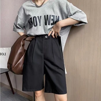 Korejski ured odijela, kratke hlače za žene, trendi ženski ljeto svakodnevne kratke hlače s visokim strukom na dvokrevetnoj zakopčane