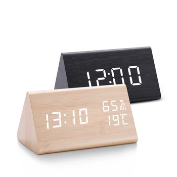 Trokutasti led digitalni sat Drveni alarmi Dekor radne površine u spavaćoj sobi Glasovno upravljanje Smart Despertador Domaće društvene elektronski sat