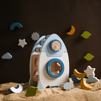 Drvene rakete, blokovi, igračke za djecu, kognitivne igračke multi-funkcionalni oblik, igračke za obrazovanje djece rane dobi na metodi Montessori