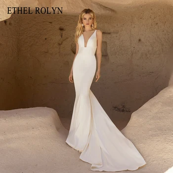 Ethel ROLYN Sirena vjenčanica šarmantan 2022 satin V-izrez backless haljina stilski haljina Špageti za mladence 