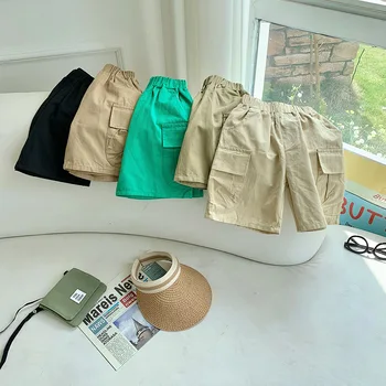Dječja odjeća, Kratke hlače-teretni za dječake, Ljeto 2023, Novi Modni korejski stil, svakodnevne jednostavne čvrste hlače za dječake s džepovima, cool hlače