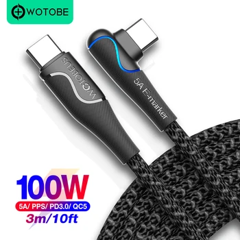 WOTOBE 100 W USB Kabel za C-USB C 3 m/10 metara 5A E-Marker, led kut 90 ° USB Type-C PD Brzi Punjač za mobilni telefon Android Punjač