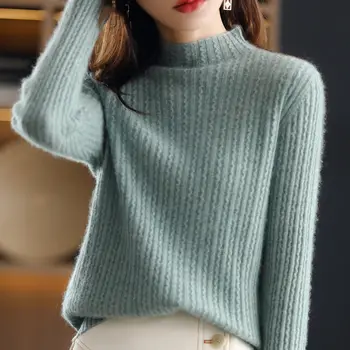 2022 Elegantan ženski однотонный džemper, jesensko-zimskih Modnih slobodan pulover dugih rukava, pletene majice, casual i starinski kardigan Z22