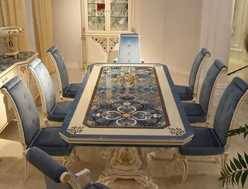 Retro-plava omotnica od furnira, 2,5 metra visok, luksuznih vila, urezana trpezarijski stolovi i stolice