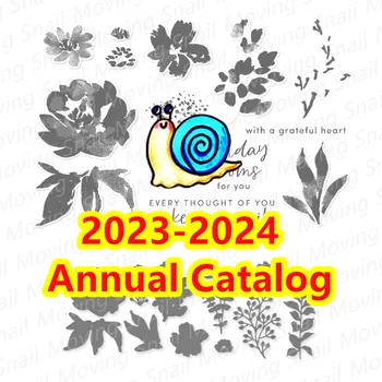 Od svibnja 2023 do travnja 2024 Novi Katalog Teksturom skupova transparentne marke s cvjetnim uzorkom i bojama, umrijeti za rezanje metala, scrapbooking za izradu razglednica