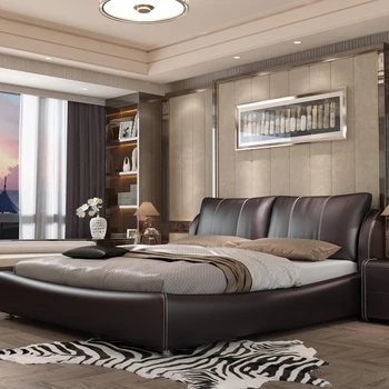 Talijanska минималистичная moderna jednostavna light luksuzna spavaća soba s kožnim krevetom površine 1 m 8, osvijetljeni namještaj za 2 osobe, s pretincem za pohranu