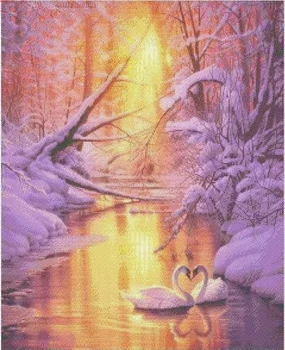 Snježne Labuđe Jezero s jasnim prikazom, vrhunski setovi za vezenje križić, Obrt, 14-каратный umjetnički skup ručni rad, bez tiska, dekor