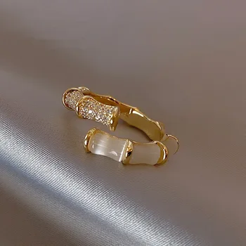 Novi dizajn prsten u obliku bambusa za žene, elegantan, moderan Zlatno podesiv prsten na prst, luksuzne večernje nakit pribor 2023