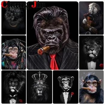 5D Diy Diamond slikarstvo, Pušači Čimpanze, Lav, Vez Križić, Apstraktan Životinja, Majmuna, Diamond Art Vez, Mozaik za uređenje doma Gi