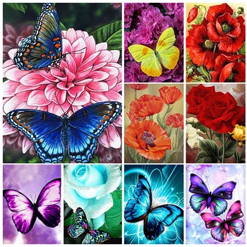 Setovi za diamond slikarstva Butterfly 5D, pun trg/okrugli diamond mozaik, Cvijet, Vez kristali, DIY Home Decor