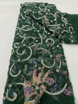 Tamno zelena gusta francuski cvjetne čipke tkanina od perle i šljokice, 5 metara, donje večernja haljina Aso Ebi Turtle Materijal tila 2023 T0414