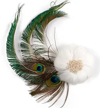 1PC Broš Od Prirodnog Perja Cvijet Velike Oči Paunovo Pero Bijele Obrta Ženski Karneval Vjenčanje College šlem Cvijet Accessoy
