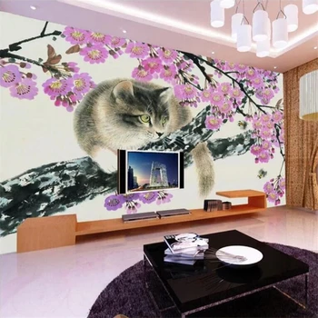 3D Pozadine BEIBEHANG pozadinu na red dnevni boravak spavaća soba ručka kineski slika smiješno mačka magnolia kineski tv pozadina zida