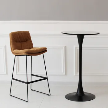 65 cm s kožnim bar leđa u skandinavskom stilu, Lagan Luksuzni Dom Visoke Stolice od kovanog Željeza, kafić, Moderan minimalistički Bar stolica