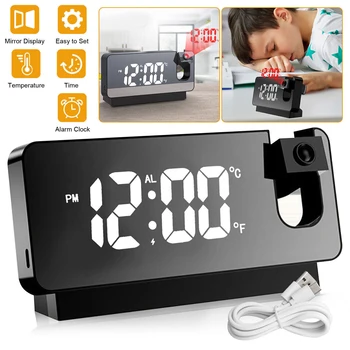 Projekcija Alarm 12/24 H Led Digitalni Sat sa Rotacijom za 180 ° USB Punjenje Projektor Ogledalo Alarm za Spavaće sobe, Društvene Sat