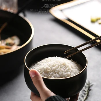 Kućanstvo keramičke zdjele za rižu u japanskom stilu, kreativno crna posuđe, personalizirane zdjele rezanaca, zdjele za juhu, jednostavna jela,