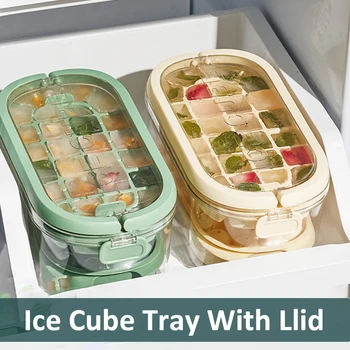 Polica za kockice leda s poklopcem, vane, prehrambena fleksibilan oblik za kocke leda za kuhanje zamrzivači, Reusable stroj za proizvodnju kockica leda, Lako i poletjeti kocka leda