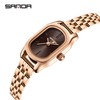 SANDA, luksuzne marke ženski sat sa ovalnim mali lice, koža, ručni satovi, modni i svakodnevne vodootporne ženske kvarcni sat