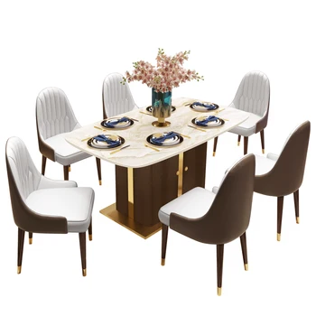 Moderni Mramorni stol i stolica u Kombinaciji Pravokutni od punog drva, svjetlo raskošan stol