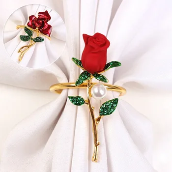 Novi Prsten za salvete s cvijetom ruže, prstenje-držači za salvete sa šljokicama za svadbene zurke, svečane gozbe, božićne večere